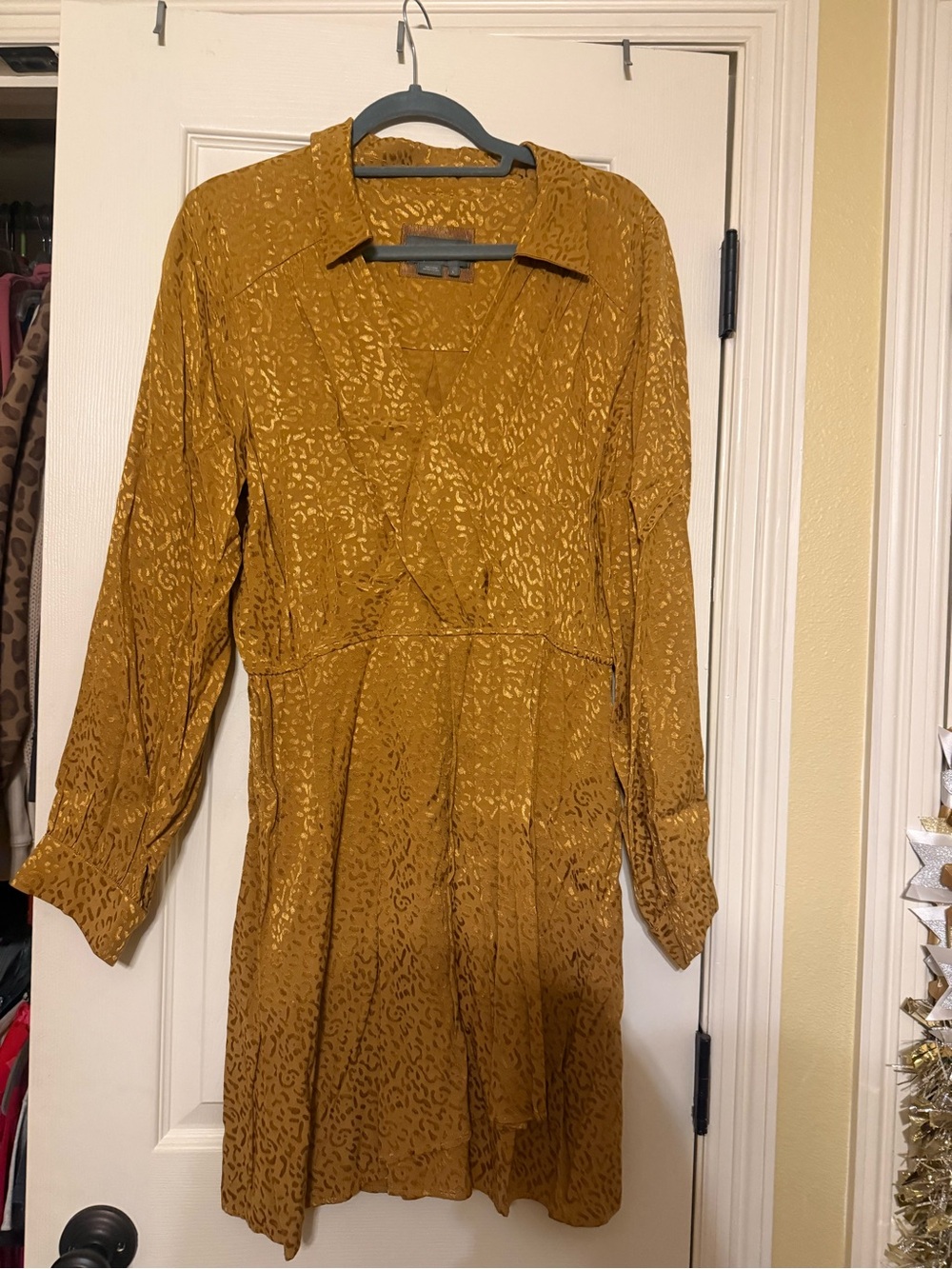 Anthropologie Mustard Leopard-Print Long Sleeve Dress